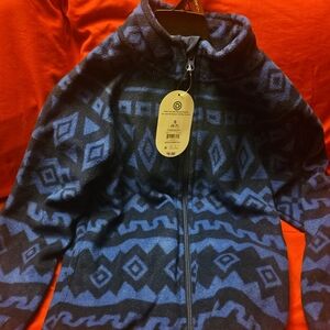 Blue and Black Geometric Fleece Jacket